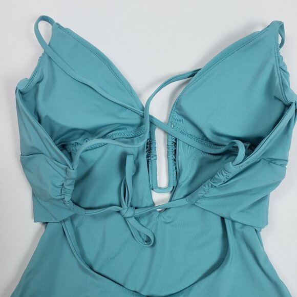 Becca Bristol Plunge One-Piece Cutout Crisscross Swimsuit Mineral Blue Size S - Picture 14 of 16
